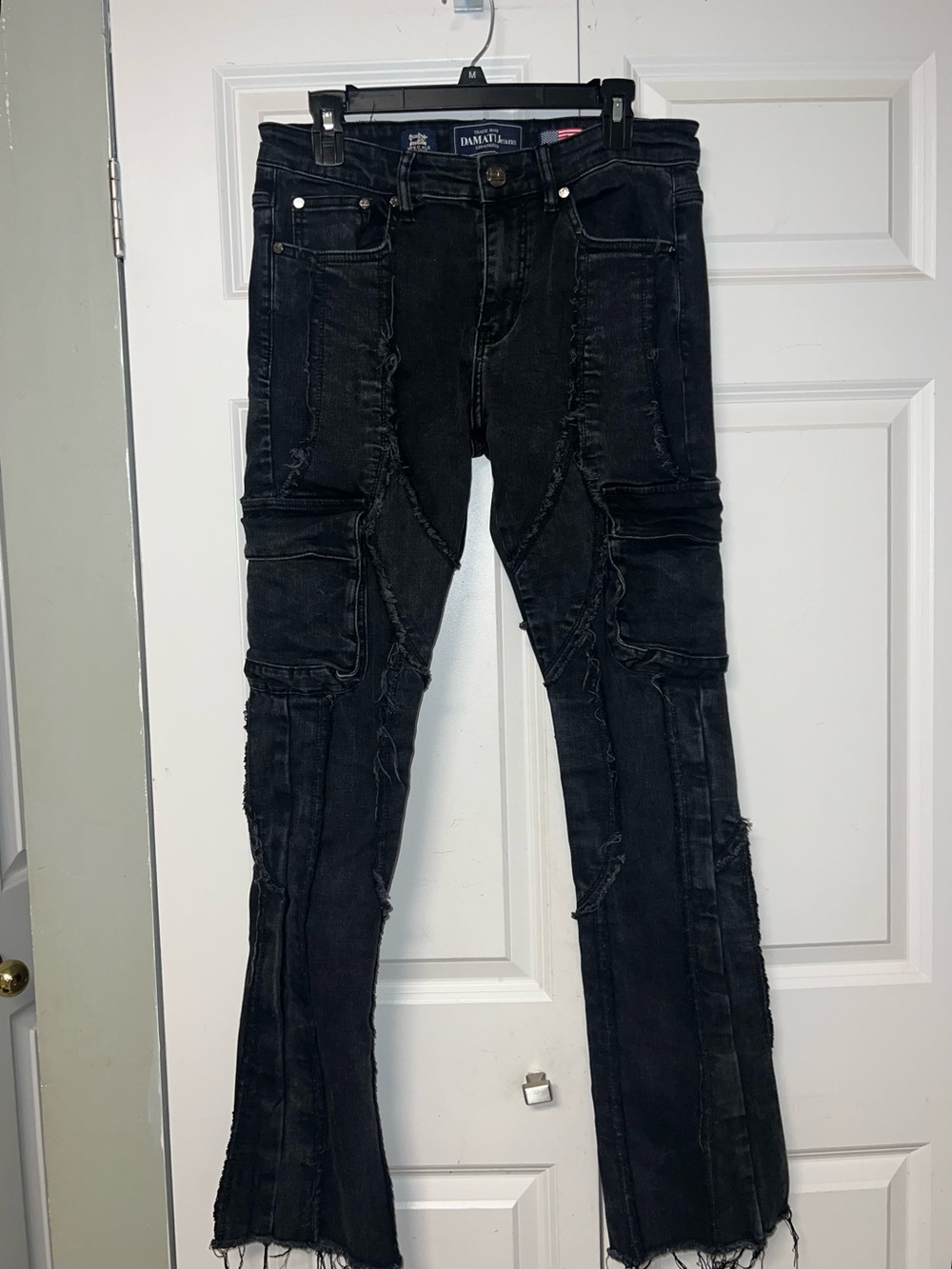 Black Designer Men's Cargo Jeans